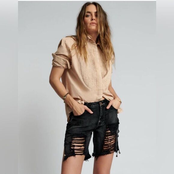 Oneteaspoon Stevie Boyfriend Jeans Shorts in black with ties on side 24 NWT - Picture 2 of 11